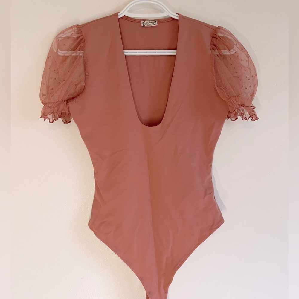 Free People Cap Flutter Sleeve Mauve Bodysuit